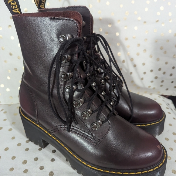 Dr. Martens Women's Burgundy Leather Boots - Picture 2 of 10